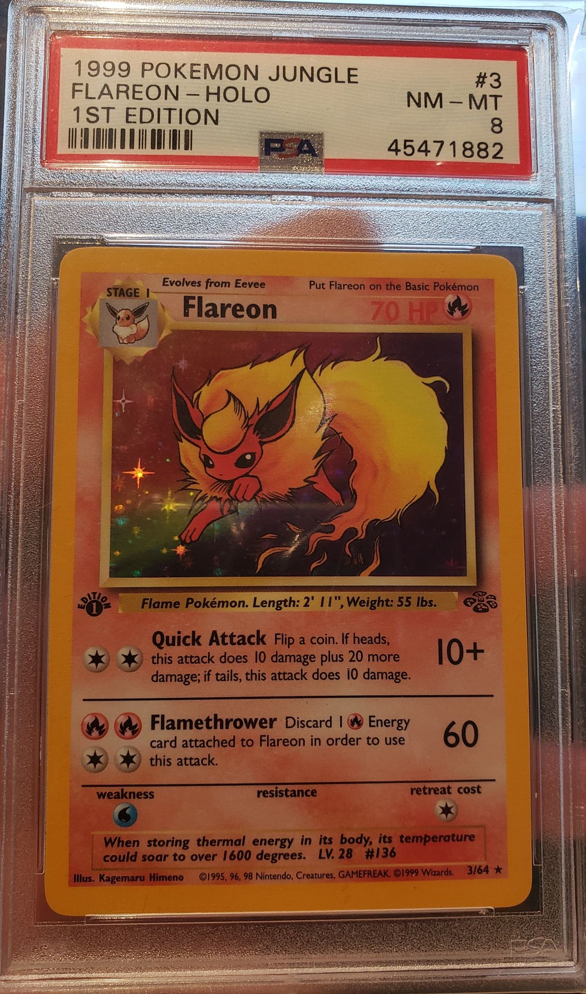 first edition flareon card 1999 Nintendo Pokemon Jungle Flareon-Holo 1St Edition